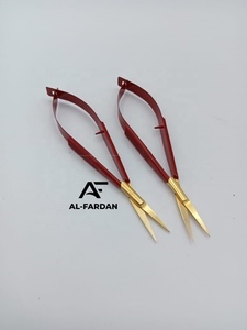 Tijeras para Cejas Color Granate, Acero Inoxidable Sólido, Punta Dorada, Hoja Curva Afilada para Recortar Cejas y Pestañas, Logotipo Personalizado - Product Image 5