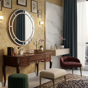 Modern Round Double Ring Wall <b>Mirror</b> with Antique Silver Segmented Frame|Decorative Circular Accent <b>Mirror</b> for Living Room Decor - Product Image 5