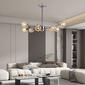 Lustre moderne en cristal chromé de 28 pouces, 9 lumières, suspension pour salon, salle à manger, cuisine - Comprend les luminaires, ampoules non incluses - Product Image 3
