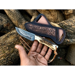 Couteau à dépecer en acier Damas de qualité industrielle de 9 pouces, fabriqué sur mesure par Ahmad Fabric, avec manche en cuir et étui en cuir - Product Image 6