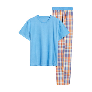 Vente en gros de pyjamas pour hommes de luxe, doux, 100% coton, à manches longues, avec passepoil, respirants, ensembles de vêtements de détente confortables - Product Image 1