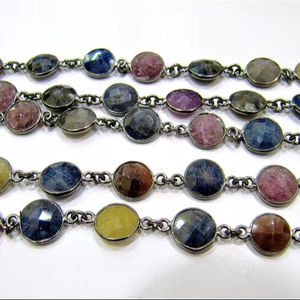 Conector de Briolette en Forma de Moneda de Rubí Natural Multicolor de 10 mm con Cadena de Latón - Product Image 1