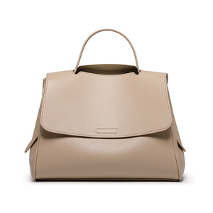 Sac à main minimaliste à rabat en cuir véritable pour femme, usage quotidien, couleur beige, deux poignées, design élégant - Product Image 1