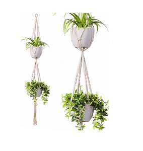 Porte-plante en macramé avec logo personnalisé, panier suspendu pour plantes d'intérieur et d'extérieur, corde en coton, porte-plante en macramé pour décoration murale - Product Image 1