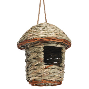 Casa de pájaros loro paja nido hierba tejida hecha a mano colibrí jaula jardín decoración interior al aire libre colgante - Product Image 1
