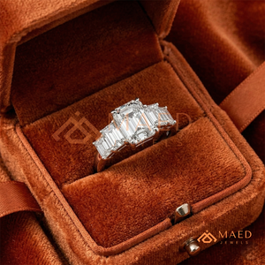 925 Sterling <b>Silver</b> <b>Emerald</b> Cut Moissanite/Diamond Engagement <b>Ring</b> for Women, Five Stone <b>Ring</b> with Step Cut Side Diamonds - Product Image 4