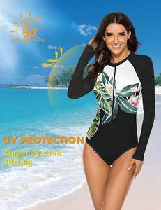Maillot de bain une pièce à manches longues pour femmes, protection UV UPF 50+, fermeture éclair, imprimé par sublimation, maillot de bain pour surf - Product Image 3