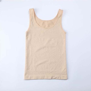 Women's <b>Beige</b> Tank <b>Top</b> Solid Color Breathable Knitted Spandex Cotton Casual Style Regular Length - Product Image 3