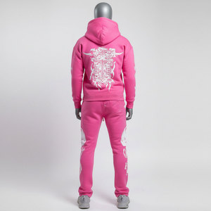 Conjunto Deportivo de Poliéster con Capucha Rosa, Resistente al Viento, con Estampado de Calaveras Cruzadas, Manga Larga, Corte Ajustado, Ropa Urbana para Adultos Unisex, Ropa de Invierno - Product Image 4