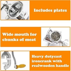 Picadora de Carne Manual de Acero Inoxidable de Alta Resistencia, Máquina Manual para Moler Carne y Vegetales - Product Image 5