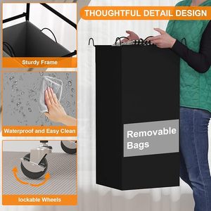 Carrito Organizador de Ropa Sucia de 3 Secciones con Bolsas Extraíbles, Gran Capacidad, Tela Oxford, Organizador de Lavandería Moderno - Product Image 4