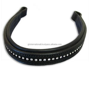 Banda de ceja de caballo de cuero acolchado con canal vacío de forma recta negra decorada con cristales de marca de 1 Fila banda de ceja de cadena de diamante - Product Image 2