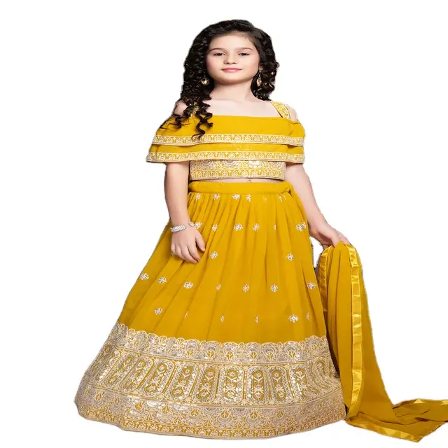 Wedding Wear Indian Kids Dresses Georgette Embroidery Stitched Lehenga Choli Available at Wholesale Price from Indian Exporter-