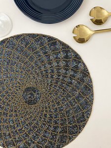 Handmade Glass Beaded Round Modern Eco-Friendly Floral Place <b>Mat</b> for Home Dining Table - Product Image 6