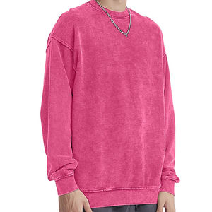 Men's Oversized Crew Neck Sweatshirt Solid <b>Pink</b> Cotton Knitted Pullover Casual Autumn Wear - Product Image 6