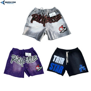 Shorts décontractés pour hommes en molleton de coton tricoté uni, taille mi-haute - Séchage rapide, respirant, écologique, avec cordon de serrage et broderie, marque privée - Product Image 4