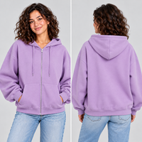 Sweat-shirt à capuche violet pastel personnalisé pour femme, coupe oversize, avec fermeture éclair, en molleton épais, coupe ample