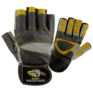 Saar Industries Half Finger Fitness <b>Gloves</b> Original Leather Breathable <b>Weight</b> Lifting Gym <b>Training</b> With Wrist Support Unisex - Product Image 4