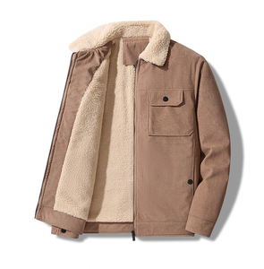 Chaqueta de pana para hombre con forro de sherpa, cremallera frontal, bolsillos, abrigo grueso y cálido para invierno - Product Image 1