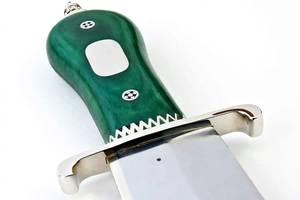Herramienta de campo de acero hecha a mano personalizada con mango de hueso verde, incrustaciones ovaladas y doble protección - Product Image 6