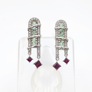925 Sterling Silver Natural Emerald <b>Garnet</b> Rhodolite Pendant & <b>Earring</b> Set Rhodium Plated OEM ODM Fine Jewelry - Product Image 4