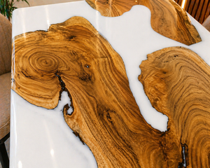 Luxury White Epoxy Resin Modern Eco-Friendly Rectangle Dining <b>Table</b> <b>Live</b> <b>Edge</b> River <b>Table</b> Handmade Custom Furniture - Product Image 3