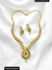 Indian 18K <b>Gold</b> Plated Brass Imitation Women's Trendy Lock Design Micro Insert Necklace <b>Set</b> Engagement Wedding Anniversary Party - Product Image 1