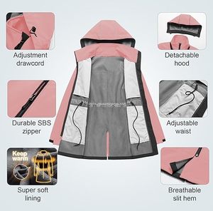 ผู้ผลิตเสื้อแจ็คเก็ตกันลมแบบ OEM สีสันตัดกัน เสื้อแจ็คเก็ตกันลมสำหรับผู้หญิง น้ำหนักเบา สำหรับเล่นกีฬา กันน้ำ มีฮู้ด - Product Image 5