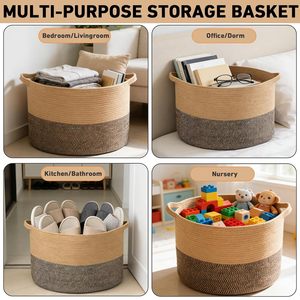 65L Large Woven Cotton Rope Nursery <b>Basket</b>, Laundry <b>Basket</b> Laundry Hamper with Handles,Blanket <b>Basket</b> <b>Storage</b> - Product Image 5