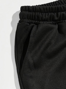 Chándal negro con capucha para niños, manga larga, color sólido, informal, holgado, para otoño, con bolsillos laterales y cintura elástica - Product Image 3