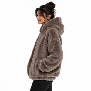 Sweat-shirt à capuche zippé en sherpa de haute qualité, en polaire pelucheuse avec poches avant, décontracté, personnalisable B2B, pour hommes, en coton polaire - Product Image 3