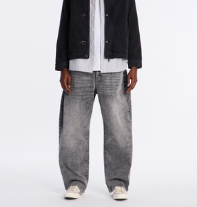 Jeans de Mezclilla para Hombre, Corte Recto, Lavado a la Piedra, Ajuste Holgado, Cintura Media, Algodón, Estilo Casual Otoñal - Product Image 1