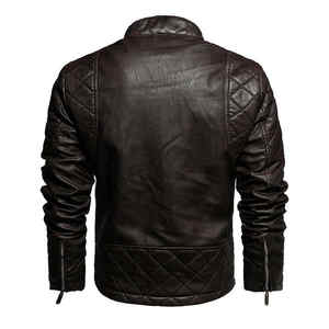 Blouson moto en cuir shearling pour homme, grande taille, chaud pour l'hiver, avec capuche, respirant, fermeture éclair, tricoté, faible MOQ, vente chaude - Product Image 4