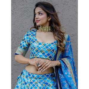 Blue <b>Sequins</b> <b>Art</b> Silk Wedding Lehenga Choli - Product Image 2
