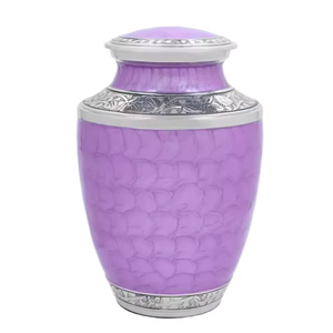Urne funéraire en laiton violet avec bandes décoratives gravées en argent, élégante urne commémorative pour adultes, vase classique pour cendres - Product Image 2