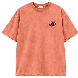 T-shirt en coton oversize vintage délavé couleur pêche foncé avec logo brodé sur la poitrine, unisexe, style streetwear - Product Image 1