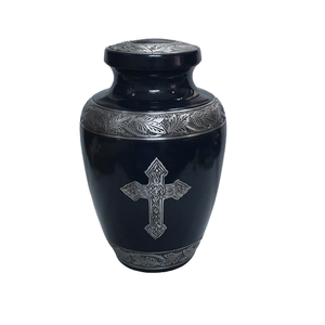 Urna Funeraria de Aluminio Negra Popular para Adultos, con Banda Plateada, Hecha a Mano, Ecológica, Estilo Art Deco, para Cenizas Humanas, 3-4L - Product Image 1