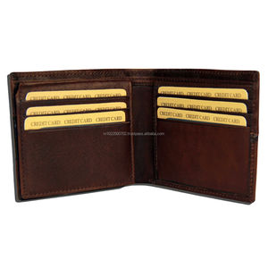 Genuine Brown Cowhide Leather Men's Slim Bifold RFID <b>Wallet</b> with Custom Logo Short Length Card Slots Luxury Wholesale - Product Image 3