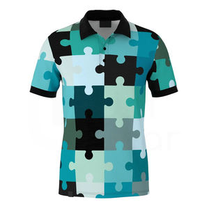 Golf de Rugby à séchage rapide pour hommes Premium pour Polo T-Shirt Tissu Tricoté Texturé Puzzle à Carreaux Conception 2 Boutons Business Casual - Product Image 1