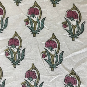Tissu en coton imprimé à la main écologique, léger, 90 GSM, base blanche, imprimé floral Buti rose, traditionnel indien - Product Image 1