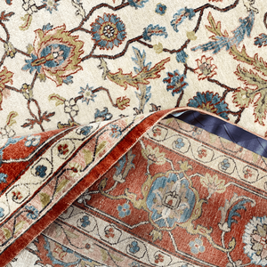 Alfombra Oriental de Lana Pura Anudada a Mano, Color Marfil y Rojo con Diseño Floral, para Sala de Estar - Product Image 4
