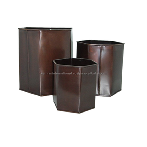 Juego de macetas decorativas de 3 piezas pintadas a mano de metal de hojalata de bronce con asas macetas y macetas - Product Image 3