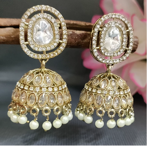 Boucles d'oreilles pendantes tendance en laiton plaqué Moissanite Mehandi, motif floral, pour mariage - Product Image 2