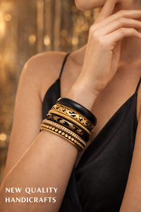 Premium Black <b>Gold</b> <b>Bangle</b> <b>Set</b> – Resin & Alloy Stack Bracelets with Rhinestones for Women, Trendy Fashion Jewelry Wholesale - Product Image 3