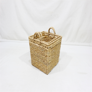 Paniers de rangement écologiques carrés tissés en jacinthe d'eau naturelle avec poignées – Ensemble de paniers à linge modernes pour la maison - Product Image 5