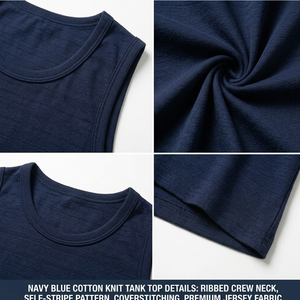 Camiseta sin mangas de punto azul marino para hombre, cuello redondo, estilo casual - Product Image 6