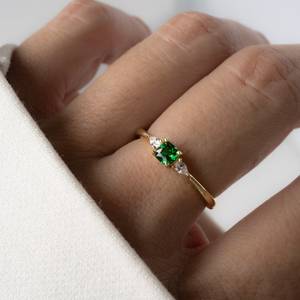 Dainty <b>Emerald</b> Stacking <b>Ring</b> 925 Sterling <b>Silver</b> 14K Gold Plated Minimalist May Birthstone Promise <b>Ring</b> Gift For Her - Product Image 5