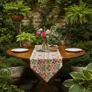 Cream Floral Poly Cotton <b>Table</b> <b>Runner</b> Printed <b>Dining</b> <b>Table</b> Decor Washable Eco Friendly Custom for Home Party Wedding - Product Image 2