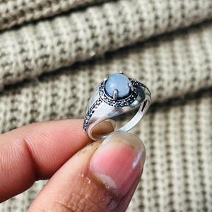 Art Deco Blue Chalcedony Brass <b>Ring</b> Silver Plated Vintage Halo Wholesale <b>Ring</b> For Women - Product Image 5