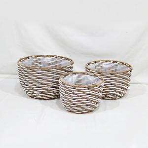 New Design Minimalist <b>Plastic</b> Wicker Hand Carved Eco-Friendly Durable Round Planter White Woven Waterproof Indoor <b>Plant</b> Flower - Product Image 2